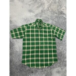 Vintage Orvis Button Up Short Sleeve Plaid Shirt Size M Green